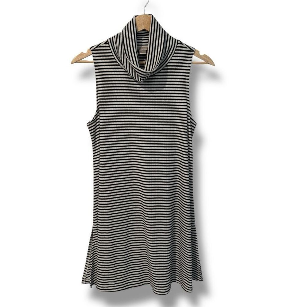 LOFT Women's Sleeveless Striped Turtleneck Dress Black Size Medium